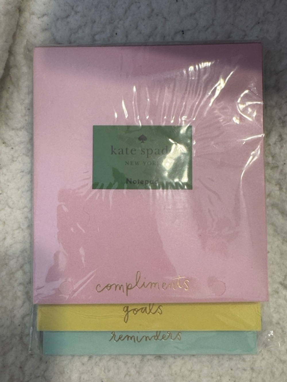 kate spade Compliments Goals Reminders Pink, Yellow & Mint Desk Notepad Set NWT